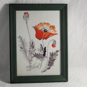 Original Watercolor Painting Poppies Art Painted by Foot Artist Signed 5 x 7